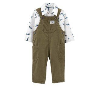 Carters Baby Boys 2-Piece Dinosaur Print White Button-Front Top & Brown Corduroy